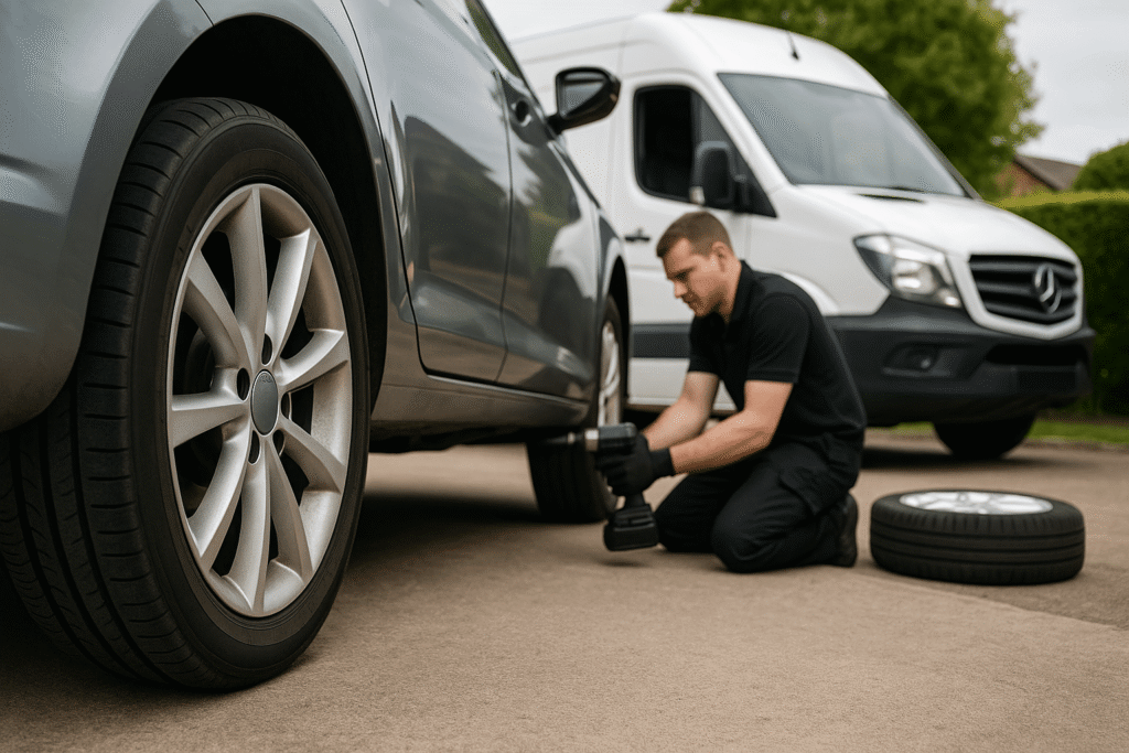 convenient mobile tyre fitters replacing tyre in Sussex convenient mobile tyre fitters
