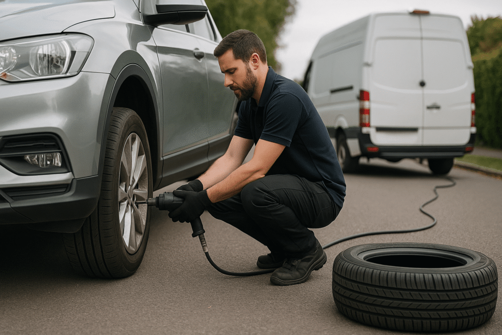 reliable mobile tyre service in action by BW Mobile Tyres roadside van reliable mobile tyre service