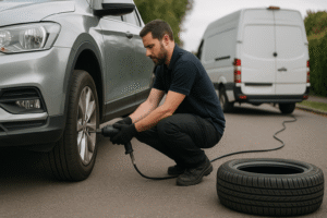 reliable mobile tyre service in action by BW Mobile Tyres roadside van reliable mobile tyre service